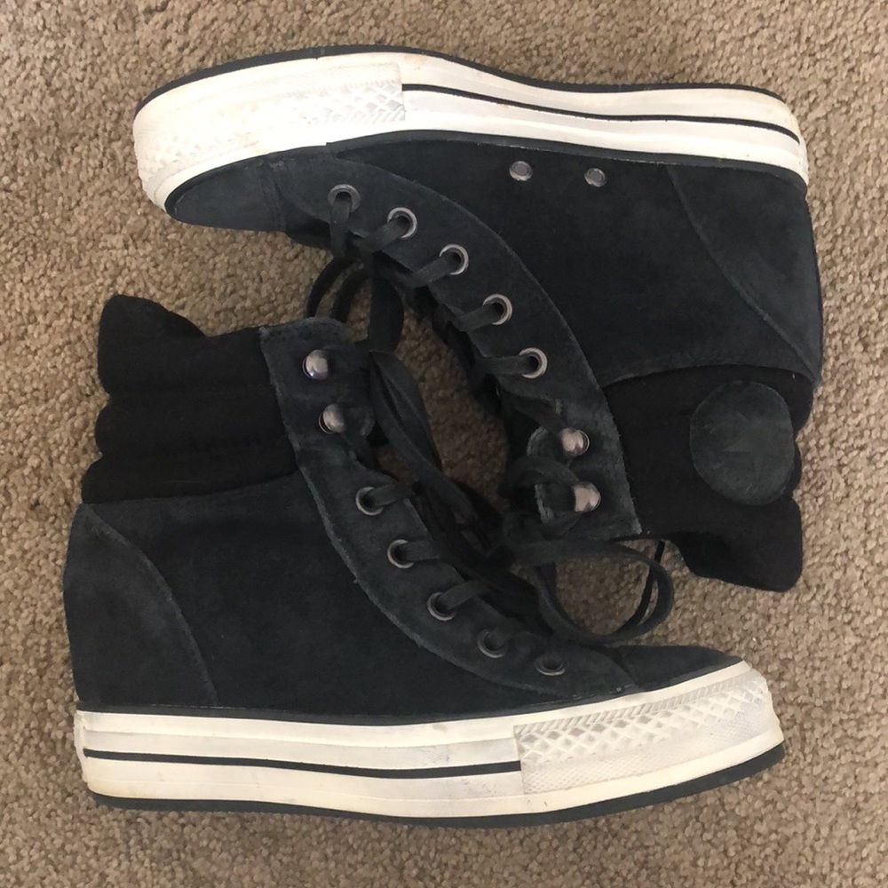 Converse Black Suede Wedge Sneakers